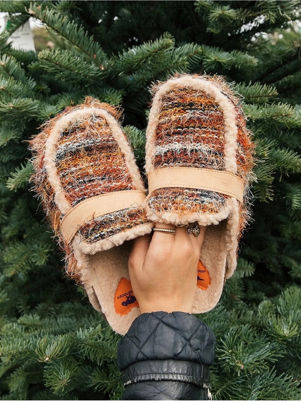 Rocketdog Cozy Multicolor Knit Women's Slip-On Mules - Tan Trim